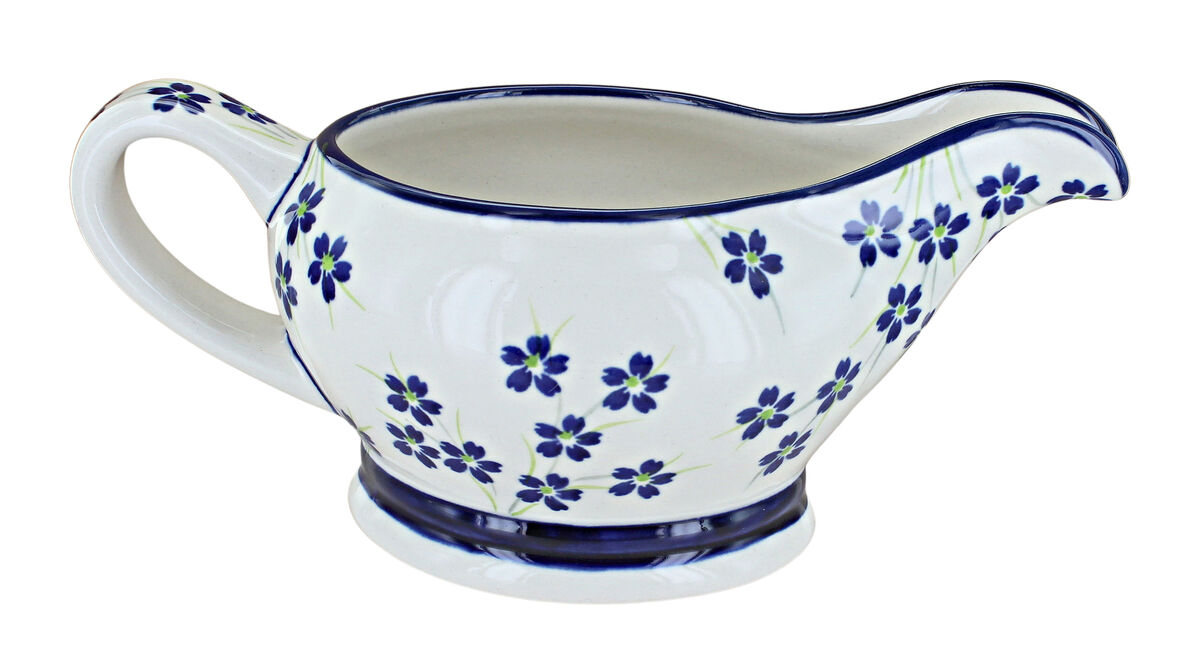 Blue Rose Polish Pottery Mosaic Flower Gravy Boat