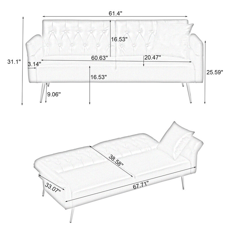 Merax Faux Leather Sleeper Sofa with Adjustment Armrests