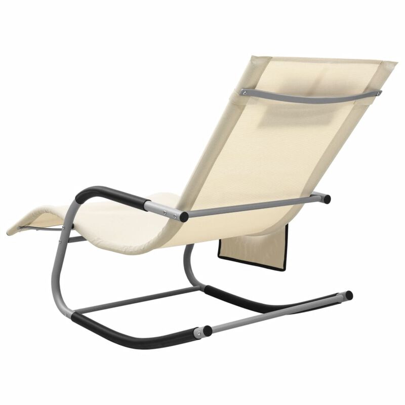 vidaXL Textilene Sun Lounger in Cream and Gray - Weather-Resistant Outdoor Furniture with Pillow and Side Bag -Powder-Coated Steel Frame.