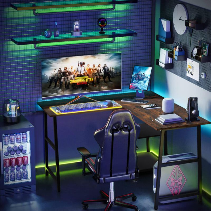 Hivvago L Shaped Corner Computer Desk with Storage Shelves