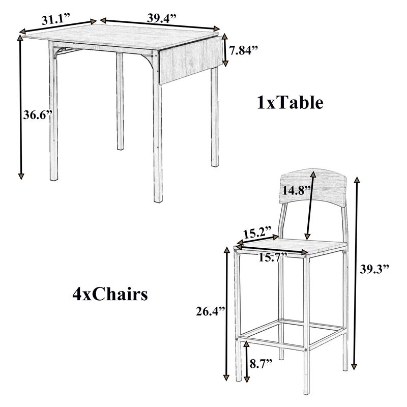 Merax 5-piece Counter Height Dining Table Set