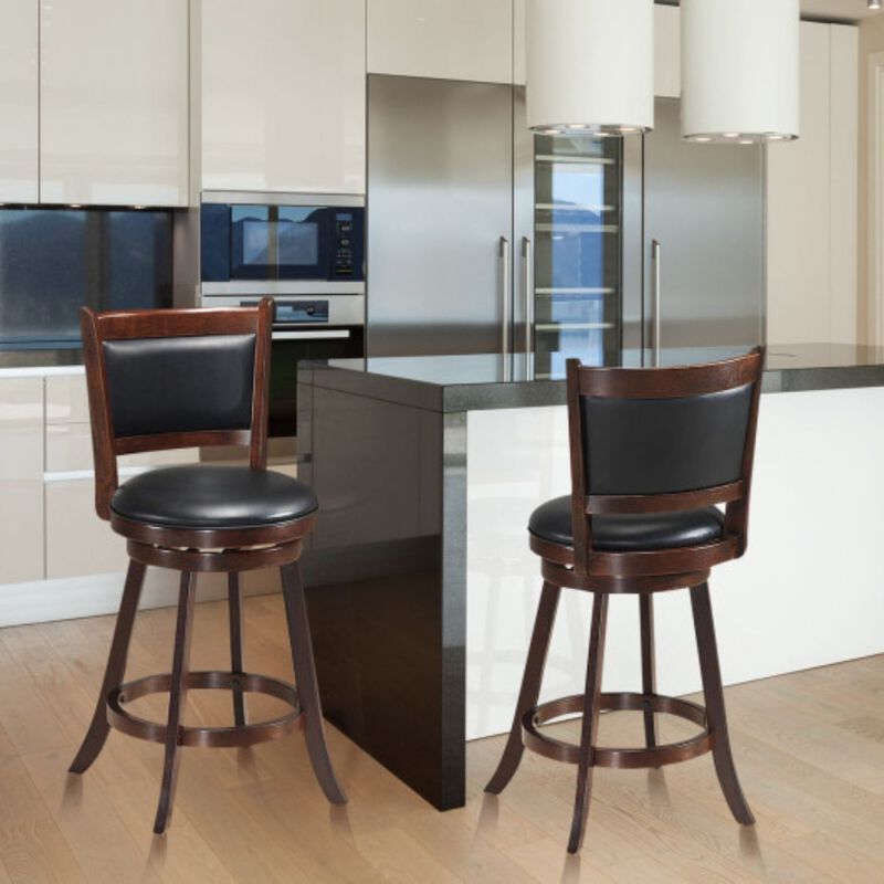 2 Pieces Swivel Counter Stool Dining Chair Upholstered Seat