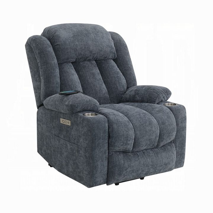 Mario Power Recliner Chair with Lift, Heating, Massage, Blue Velvet - Benzara