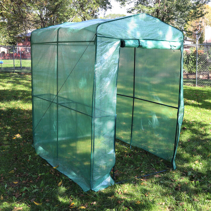 Sunnydaze Large Steel PE Cover Walk-In Greenhouse with 1 Shelf - Green