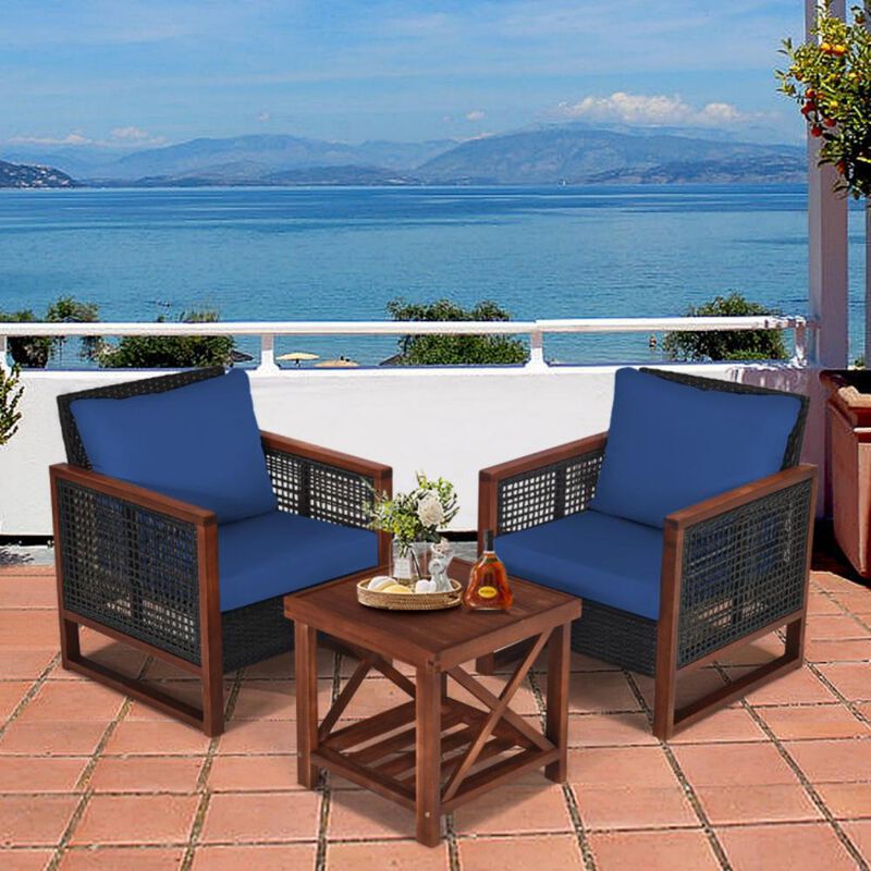 Hivvago 3 Pieces Acacia Wood Patio Furniture Set with Coffee Table