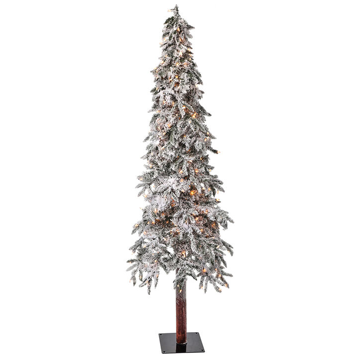 7' Pre-Lit Slim Flocked Alpine Artificial Christmas Tree  Clear Lights