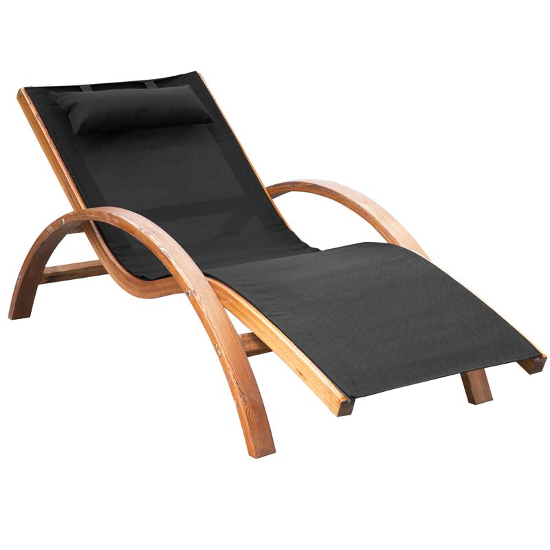 Poolside Lounger: Wooden Chaise with Mesh Sling and Pillow Armrests