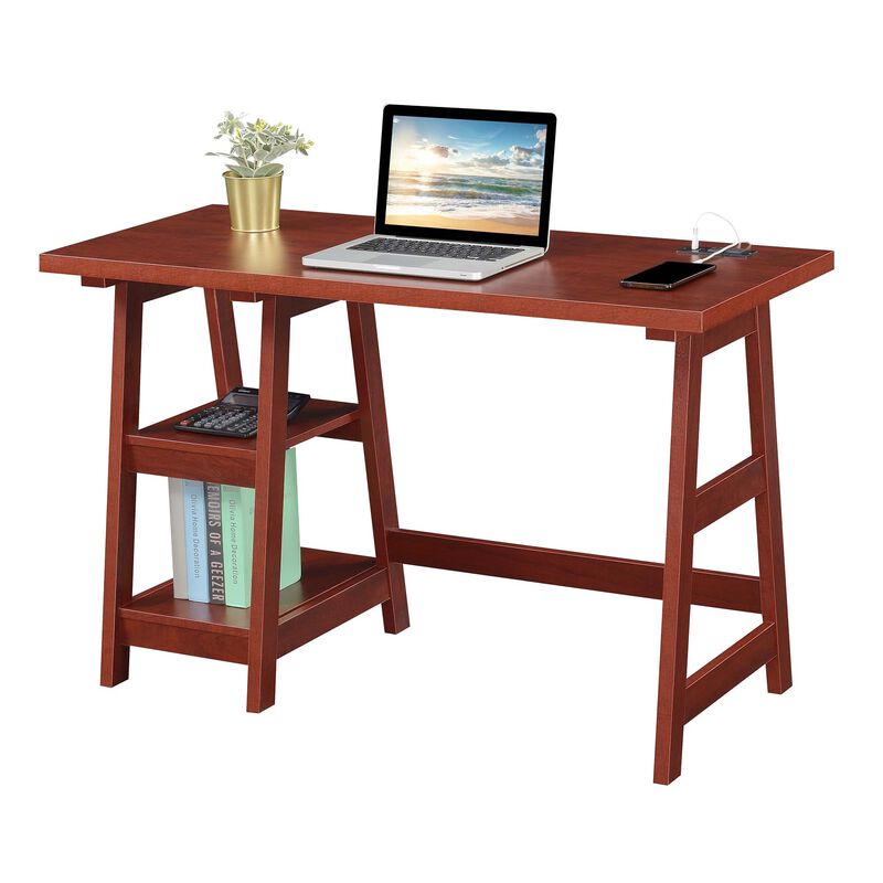 Convenience Concepts Designs2Go Trestle Desk with Charging Station and Shelves