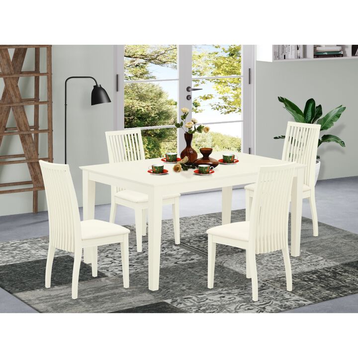 East West Furniture CAIP5-LWH-C 5Pc Dining Set Includes a Rectangle Dinette Table and Four Linen seat Dining Chairs, Linen White Finish