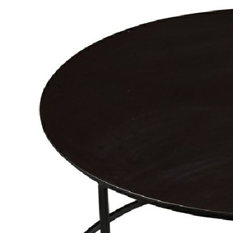 Round Metal Frame Side Table with Tubular Legs, Dark Brown - Benzara