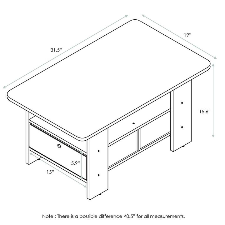 Furinno Andrey Coffee Table with Bin Drawer, Columbia Walnut/Dark Brown