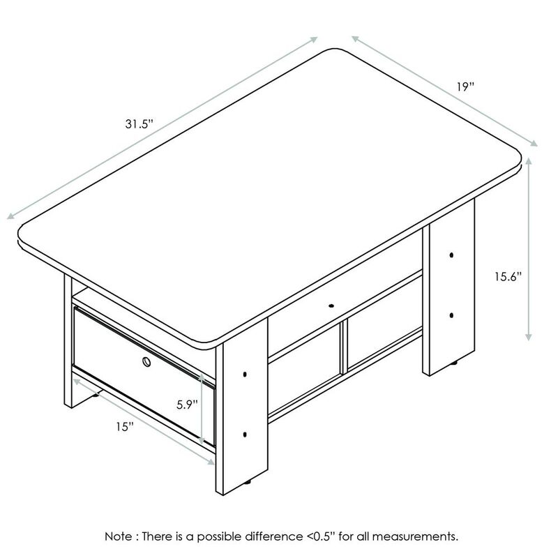 Furinno Andrey Coffee Table with Bin Drawer, Columbia Walnut/Dark Brown