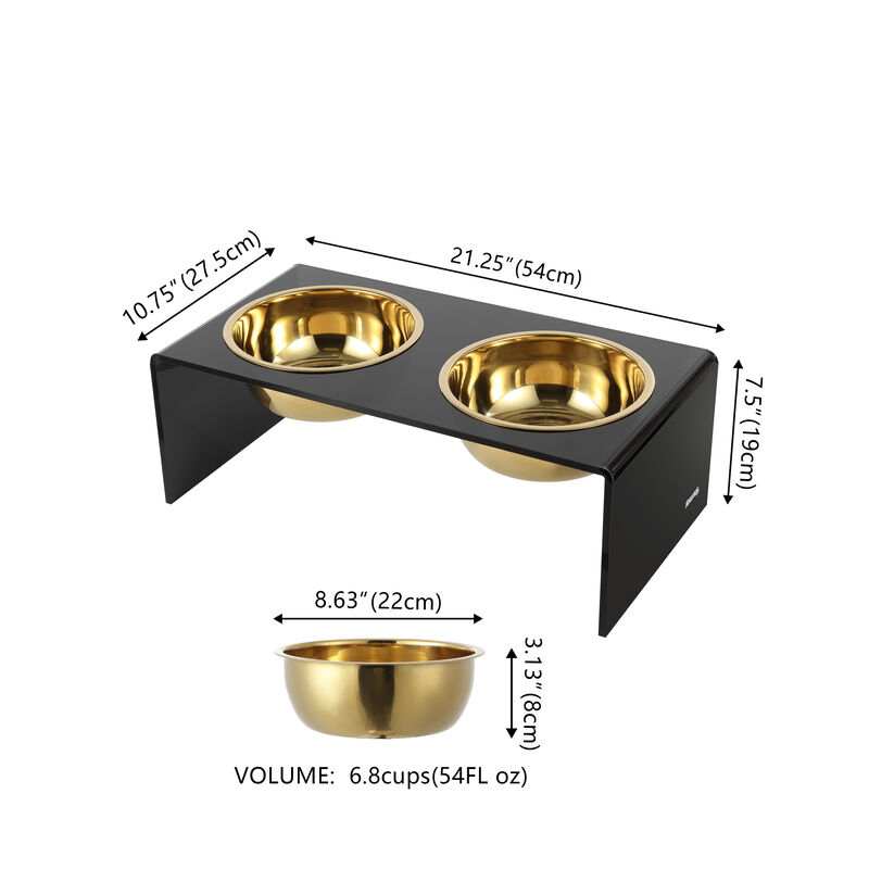 Keaton Medium/Large Modern Lucite Rectangular Elevated Pet Feeder with 54oz 2-Stainless Steel Bowls