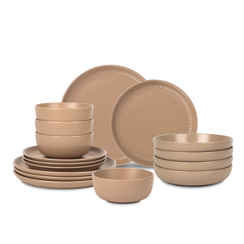 Stone Lain Logan Stoneware 16 Piece Dinnerware Set with Pasta Bowls, Terracotta