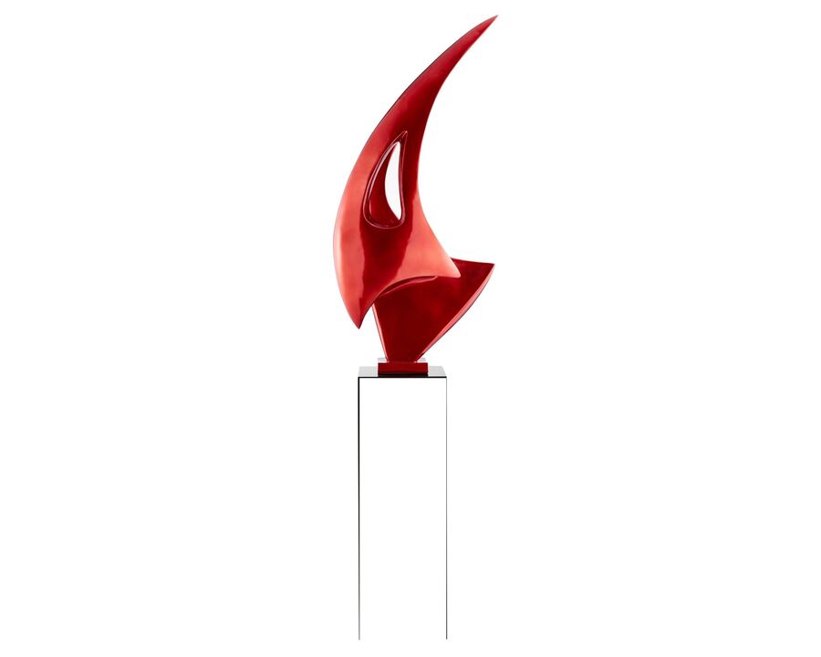 Sail Floor Sculpture Metallic Red with Black Stand Resin Handmade 70" Tall