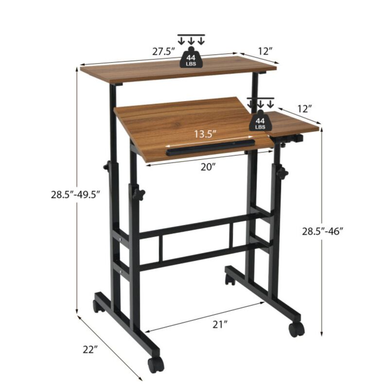 Mobile Standing up Desk Adjustable Computer Desk Tilting Workstation