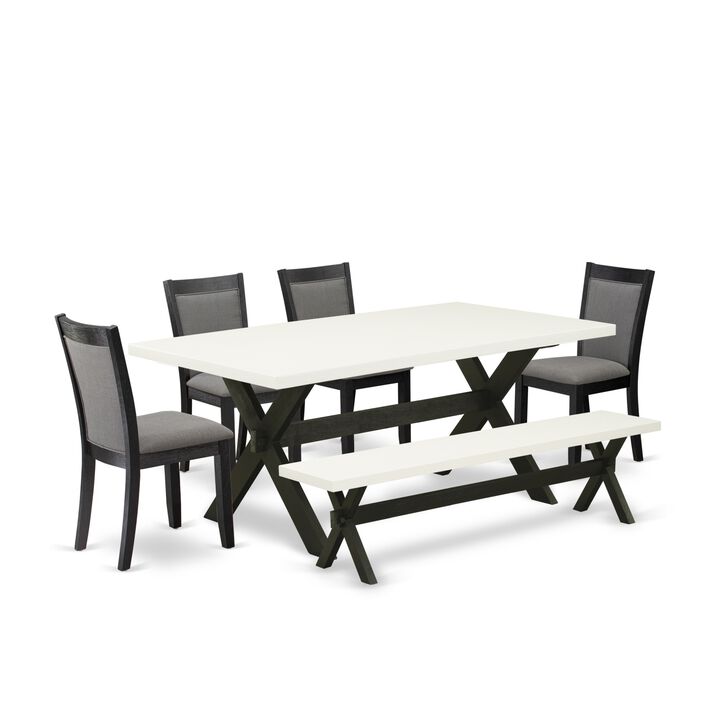 East West Furniture X627MZ650-6 6Pc Kitchen Set - Rectangular Table , 4 Parson Chairs and a Bench - Multi-Color Color