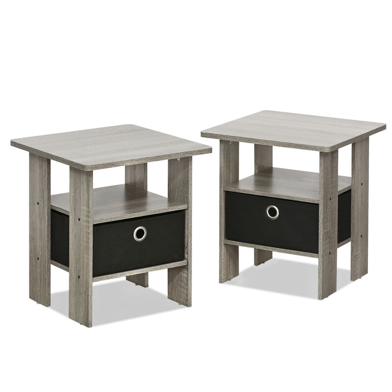 Furinno Andrey Set of 2 End Table / Side Table / Night Stand / Bedside Table with Bin Drawer, French Oak Grey