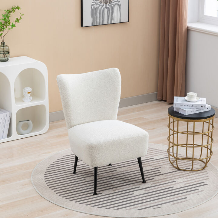 22.50"W Boucle Upholstered Armless Accent Chair Modern Slipper Chair, Cozy Curved Wingback Armchair, Corner Side Chair for Bedroom Living Room Office Cafe Lounge Hotel. Beige
