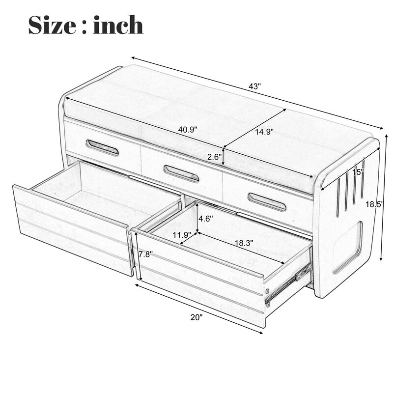 Merax Rustic Storage Bench with 2 Drawers