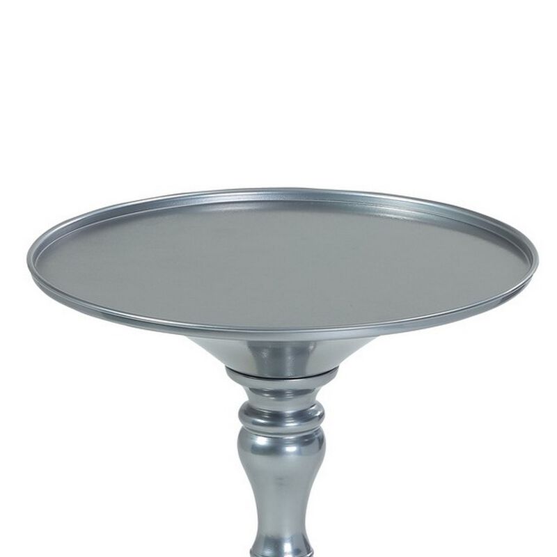 Wowi 23 Inch Side End Table, Round Hourglass Turned Base, Silver Finish - Benzara