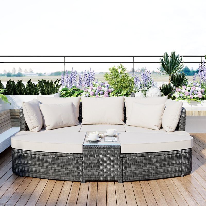 6-Piece PE Wicker Rattan Patio Set with Coffee Table