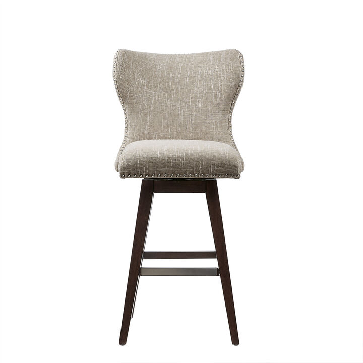 Gracie Mills Vargas Upholstered High Wingback Button Tufted 30" Swivel Bar Stool with Nailhead Accents