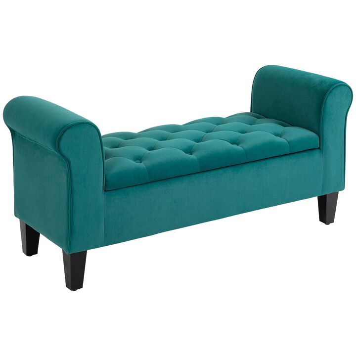 Green Elegant Storage: Tufted Ottoman Bench with Folding Design