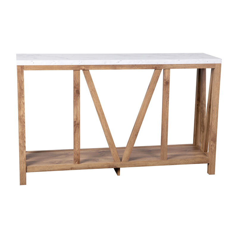 Warm Oak/Marble Entry Table