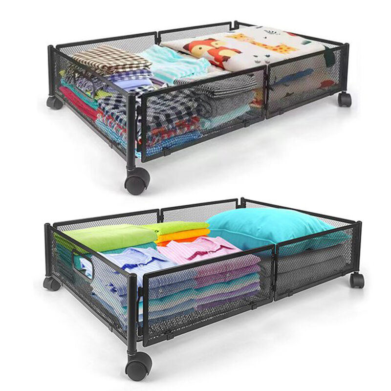 Under Bed Storage with Wheels 2 Pieces Metal Foldable Under Bed Containers