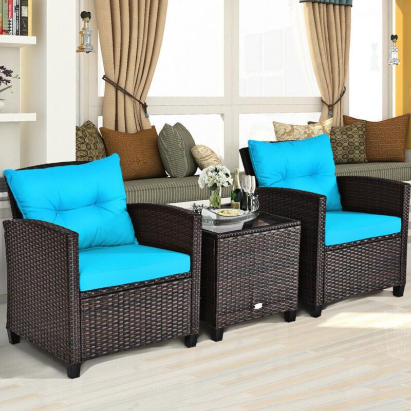 Hivvago 3 Pieces Rattan Patio Furniture Set with Washable Cushion