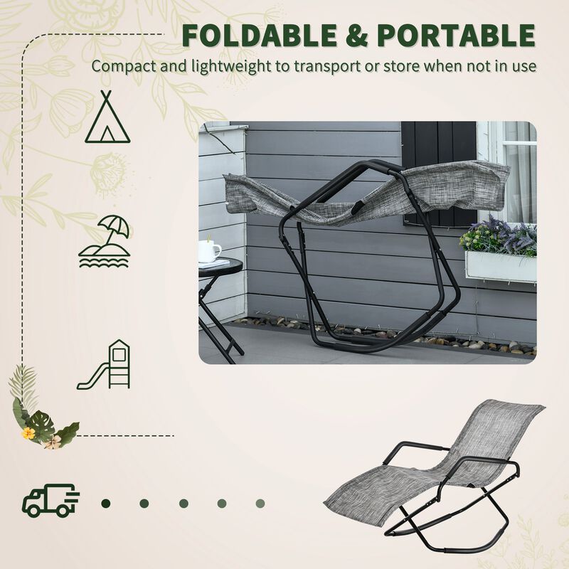 Garden Rocking Sun Lounger Outdoor Zero-gravity Folding Reclining Rocker Lounge Chair for Sunbathing, Grey