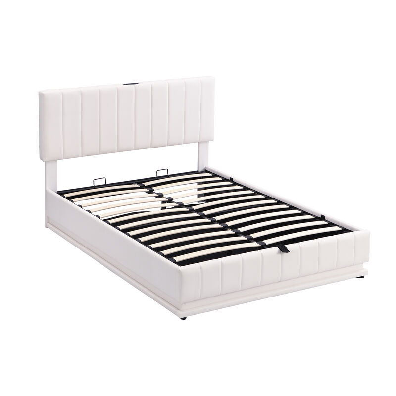 Merax Upholstered LED Light Platform Bed with Hydraulic Storage