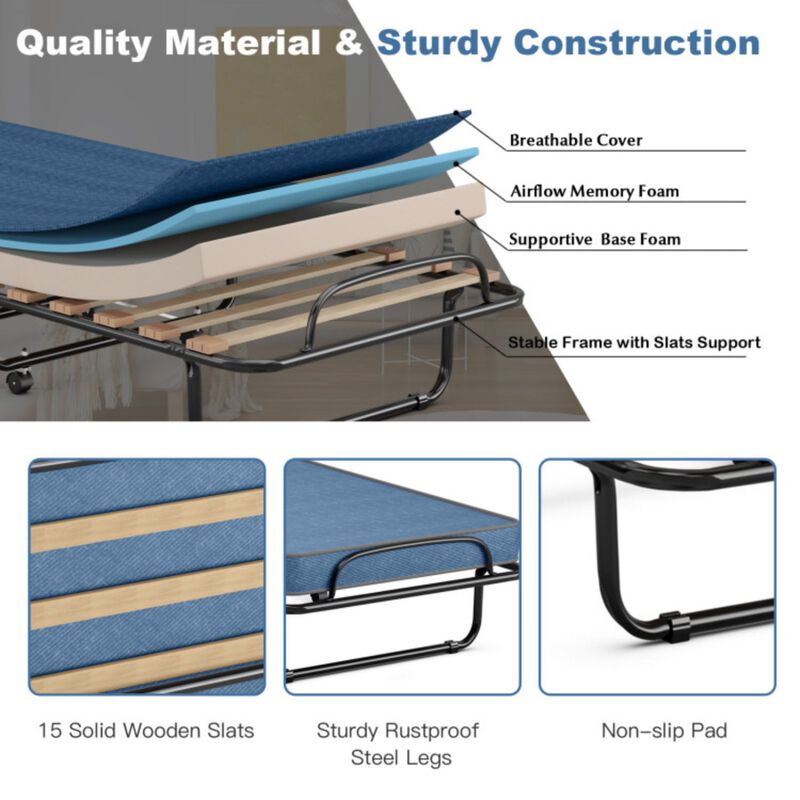 Portable Folding Bed with Foam Mattress and Sturdy Metal Frame