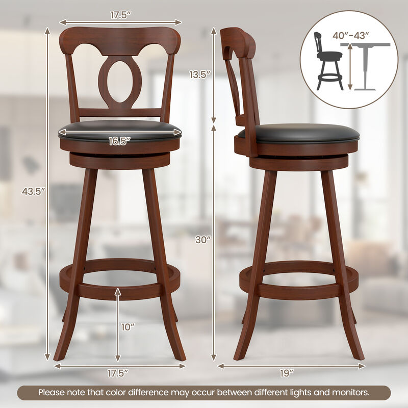 Set of 2 24/30 Inch Swivel Bar Stools with Footrest