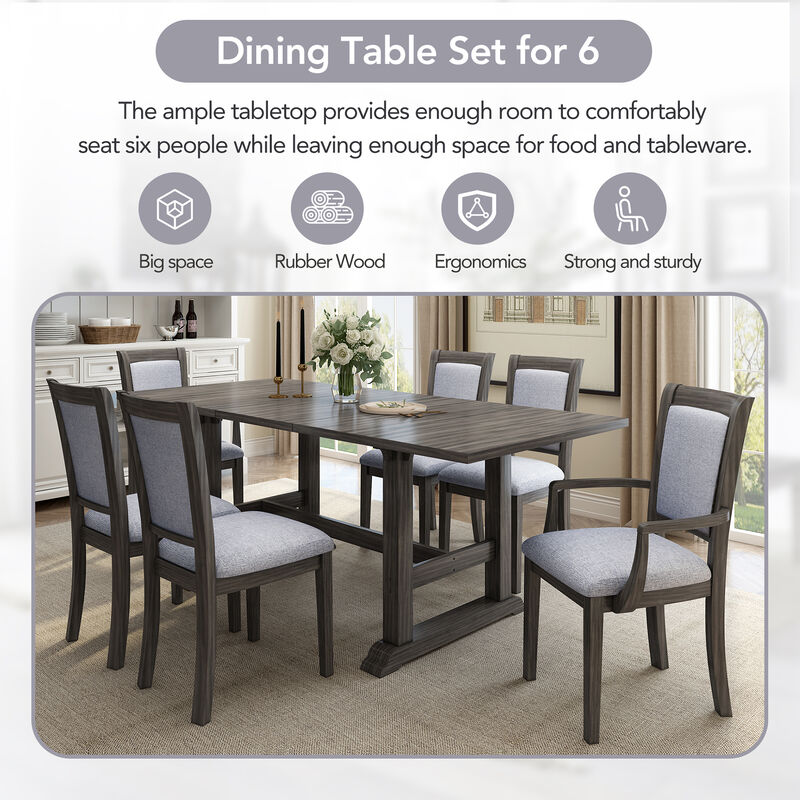 Merax 7-Piece Updated Extendable Trestle Dining Table Set
