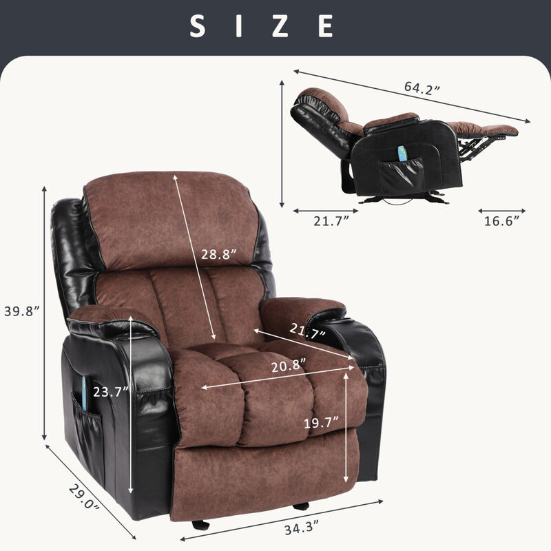 Recliner Chair for Living Room with Rocking Function and Side Pocket black brown