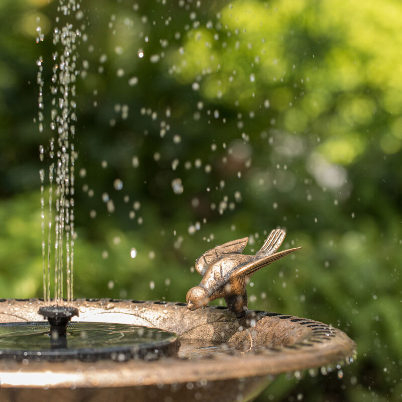 Outdoor Garden Bird Bath and Solar Powered Round Pond Fountain with Planter Bowl, Copper