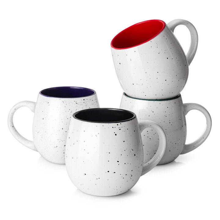 LIFVER 20 oz Coffee Mugs Set of 4,  Speckled Big White Mugs with Large Handles for Coffee, Tea, Hot Cocoa, Jumbo Soup Mugs Microwavable
