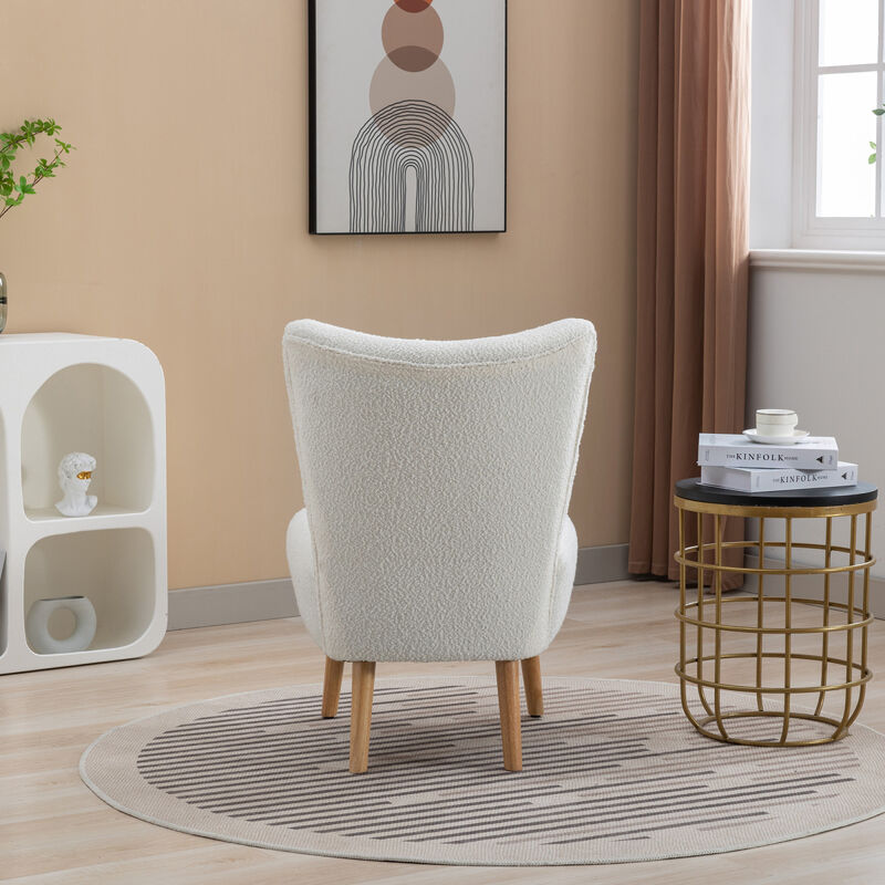 22.50"W Boucle Upholstered Armless Accent Chair Modern Slipper Chair, Cozy Curved Wingback Armchair, Corner Side Chair for Bedroom Living Room Office Cafe Lounge Hotel. Ivory