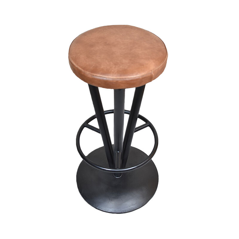 Handmade Bar Stool Iron & Leather Contemporary Black Tan BBH Homes