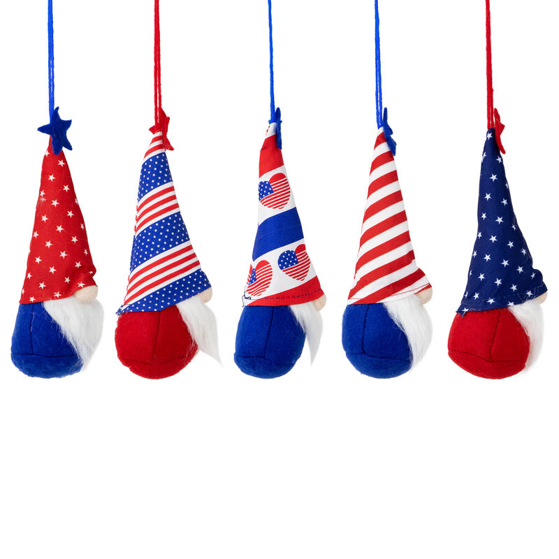 Set of 5 Patriotic 4th of July Americana Gnome Ornaments 6.5"