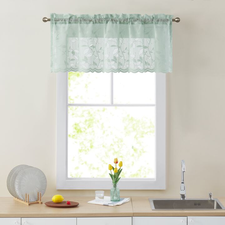 THD Jayce Lace Sheer Kitchen Curtain Valance Topper - Rod Pocket for Small Windows, Bathroom & Kitchen - 54 W x 18 L
