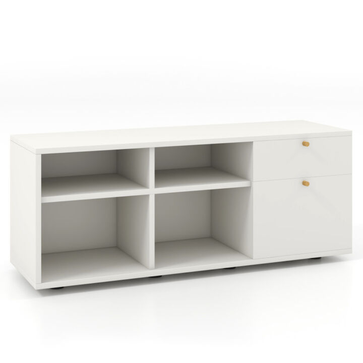 Storage Cabinet TV Console Cabinet with 2 Drawers and 4 Cubes for Entryway-White