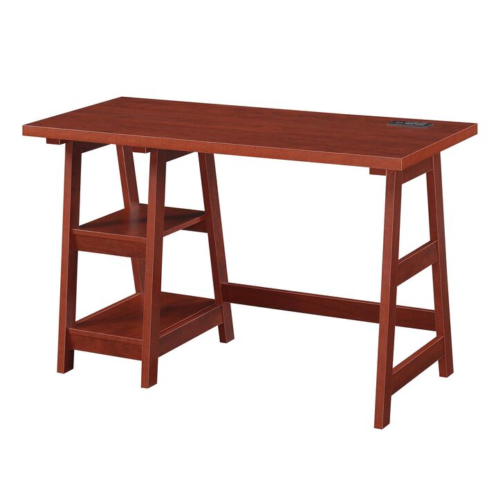 Convenience Concepts Designs2Go Trestle Desk with Charging Station and Shelves