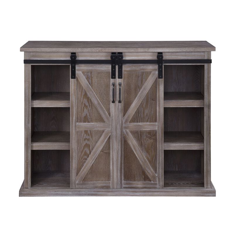 TV Stand with 2 Barn Sliding Doors and Farmhouse Style, Rustic Brown-Benzara