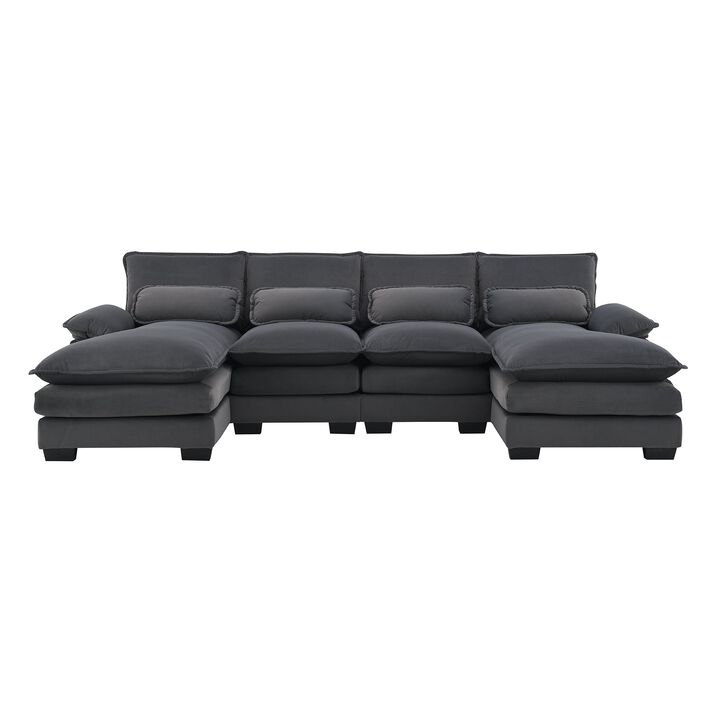 MONDAWE Modern U-shaped Sectional Sofa with Waist Pillows,6-seat Upholstered Symmetrical Sofa Furniture,Sleeper Sofa Couch with Chaise Lounge for Living Room,Apartment
