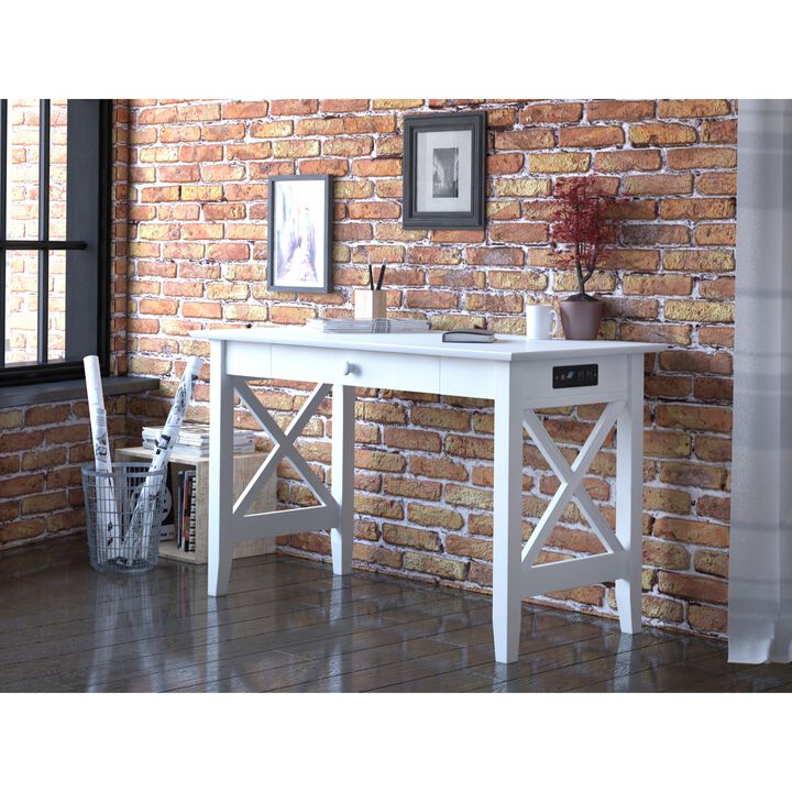 Atlantic Furniture Lexi Desk with Drawer and Charger in White