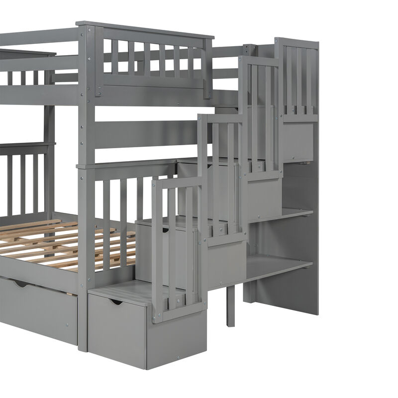 Merax Bunk Bed with Shelves and 6 Storage Drawers