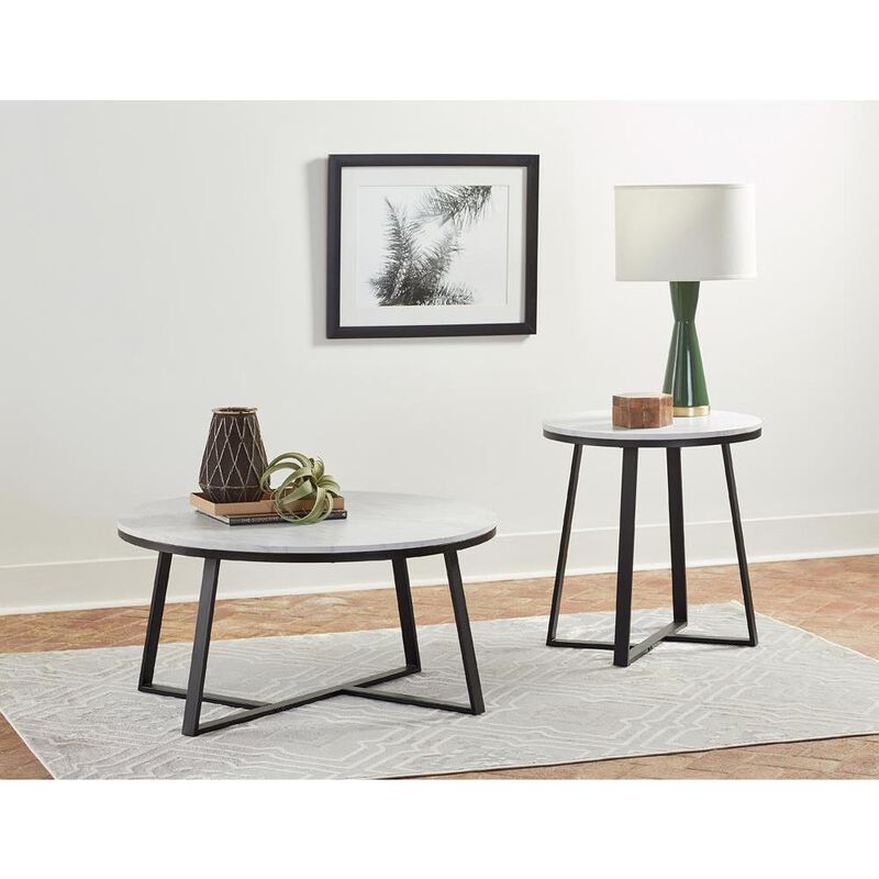 Hugo Round Coffee Table White and Matte Black